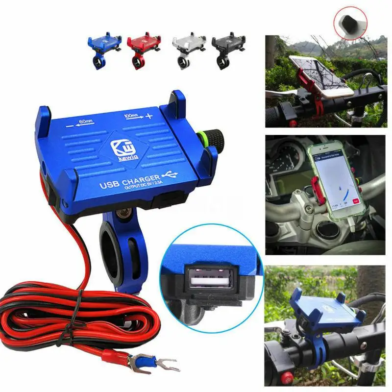 

Group Vertical Mobile phone stand CNC Motorcycle Handlebar Mount Smartphone Mobile Phone Holder with USB Charger 5V 2.5A r25
