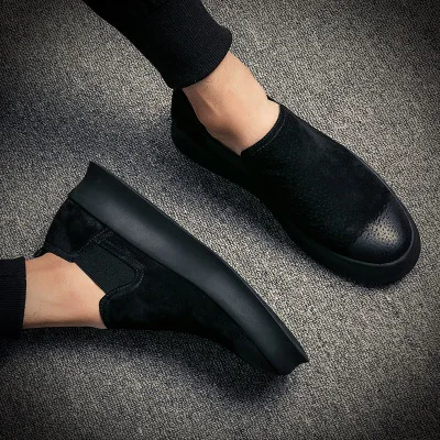 

Thick-soled Lok Fu shoes men's black England increased casual shoes shoes leather trend autumn guys low to help men's shoes