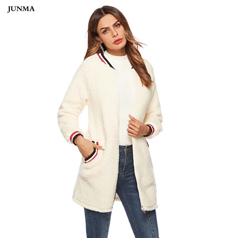 

Casual Velvet Ribbed Cuff Long Sleeve Winter Women Autumn Coats rib cuff pocket Zipper Loose Long Woman Winter Jacket