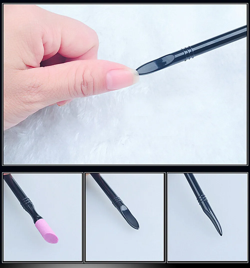 Двойная головка для ногтей, простая шлифовальная ручка, полировальная ручка, двойной конец, кварцевый стержень для кутикулы, триммер для маникюра, удаление ногтей, лак для ногтей