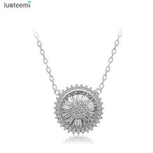 LUOTEEMI Design High Quality Luxury White Gold Color Micro pave Lady Bid Round Pendant Necklace for