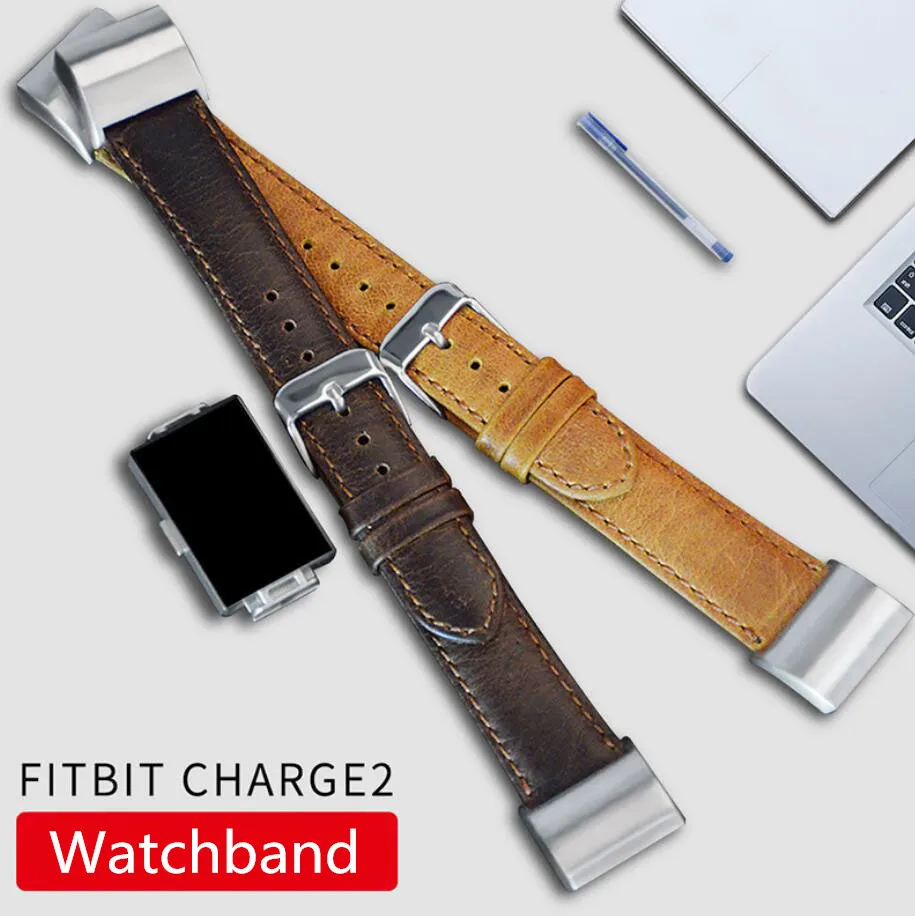 

KINGBEIKE 100% Genuine Leather WatchBands For Fitbit Charge 2 Watch High-end Design Smart Watch Strap Brown Coffee Colors