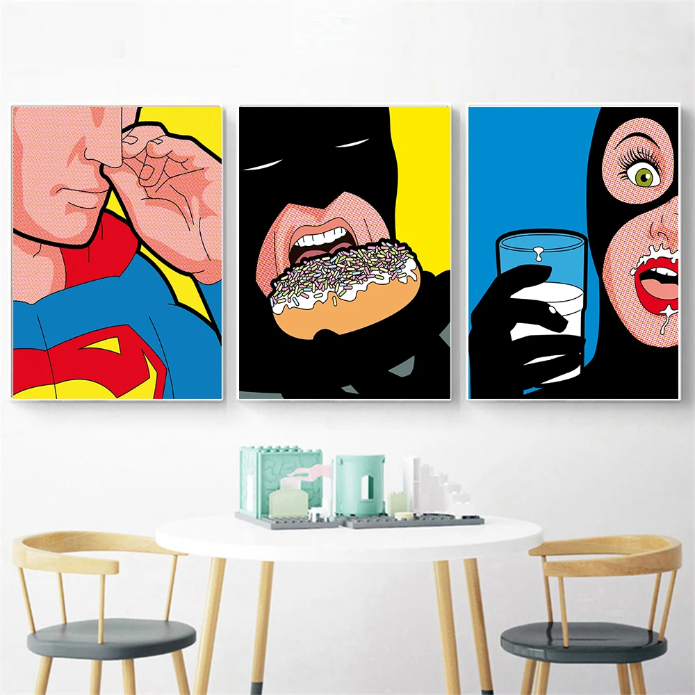 

Canvas Art Print Secret Lives of Superheroes Poster Pop Art Kids Room Decor Funny Batman Spiderman Superman Cuadros Unframed