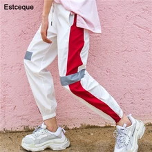 Новинка, модные женские штаны в стиле хип-хоп, свободные штаны-шаровары с высокой талией, женские облегающие штаны в стиле хип-хоп, повседневные Светоотражающие штаны в полоску