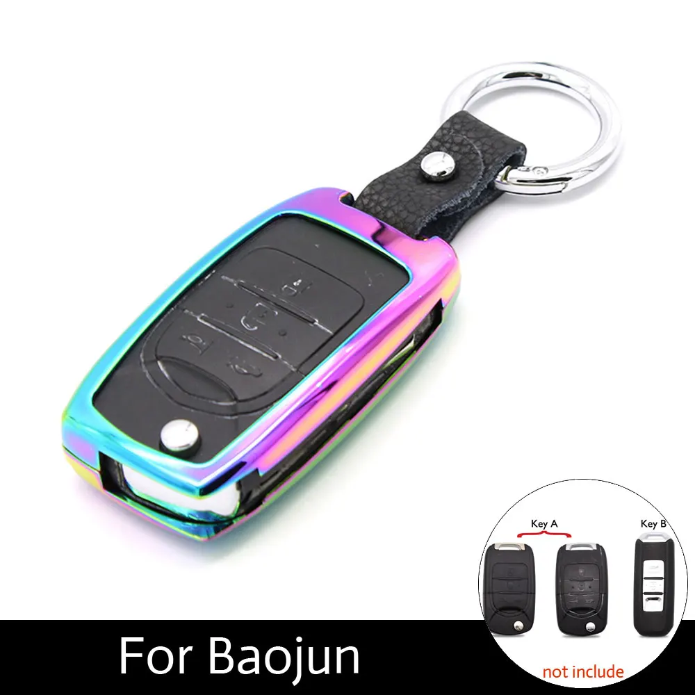 

ATOBABI Galvanized Alloy Car Key Case Fob Cover Holder Auto Keychain Shell Frame For Baojun 730 510 560 310 Keys with Key Ring