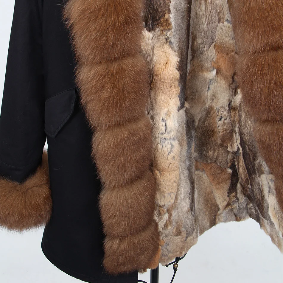 2018 MaoMaoKong natural real Rabbit Fur liner women parkas natural fox fur Hooded winter Jacke coat long fur Parka outerwear