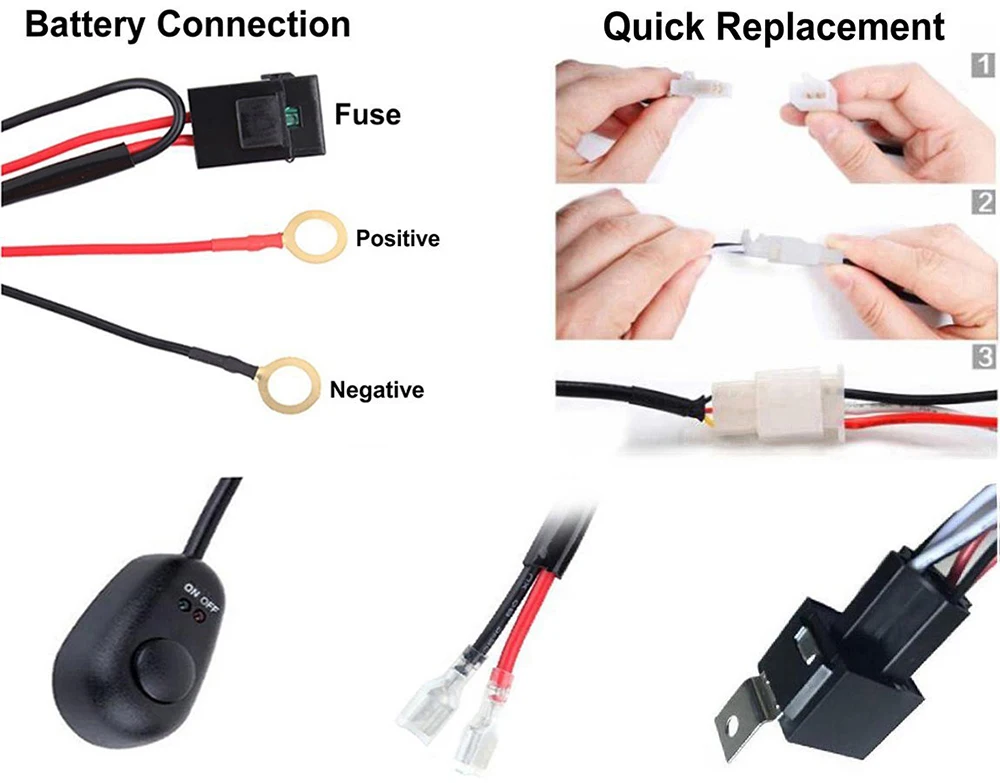 Универсальный комплект жгутов проводов с предохранителем и реле для Светодиодный светильник, светодиодный рабочий светильник, светодиодная лампа для внедорожника 12 В