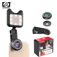 APEXEL селфи телефон объектив камеры комплект 3 в 1 широкий anglemacro объектив со светодиодной заполняющей подсветкой Объектив для iPhone samsung все смартфон 3663