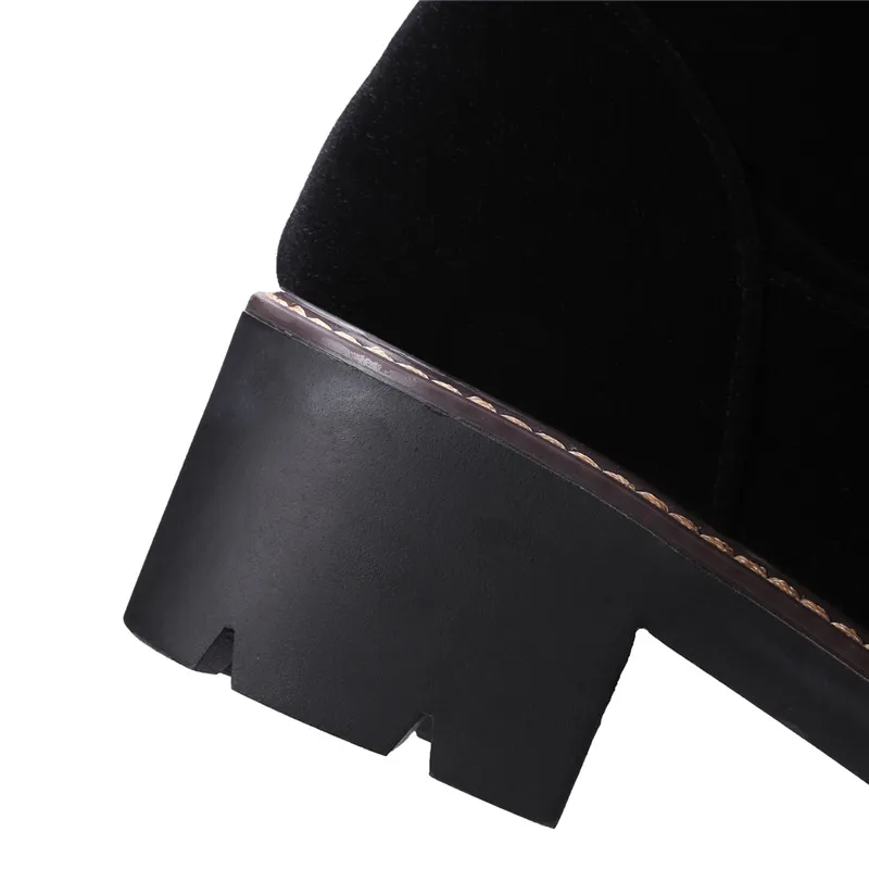 MEMUNIA/обувь на платформе черные зимние сапоги выше колена из флока на молнии модные женские сапоги с круглым носком и лентой размеры 34-43