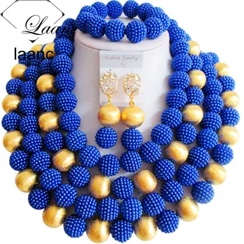 

Brand Laanc African Tribal Necklace Crystal Beads Jewelry Set Blue Nigerian Ethiopian Indian Dubai Wedding Accessories AL166