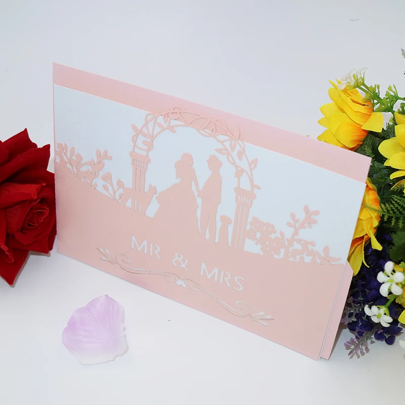 

10pcs Invitation Groom & Bride Laser Cutting Wedding Invitation Card Invitation Card and Necka Party Supplies 5ZH07