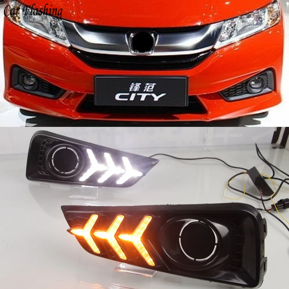 

Car flashing LED Daytime Running Light Yellow Turn Signal Relay Waterproof 12V DRL Fog Lamp For Honda City Grace 2015 2016 2017