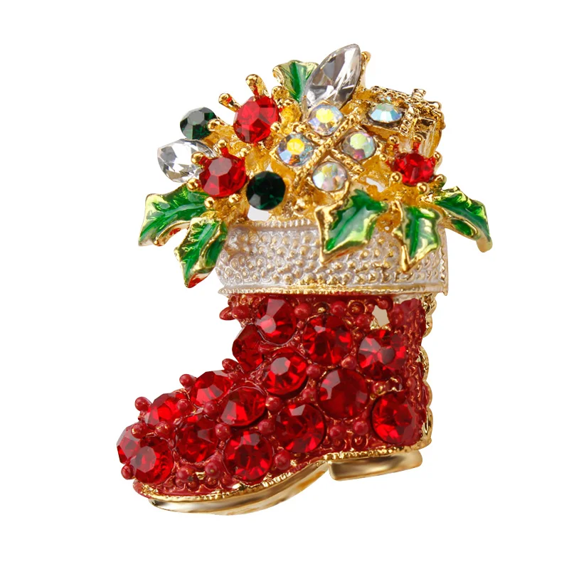 

New Year Christmas Gift Boots Stocking Brooch Santa Claus Shoes Carriage Rhinestone Brooch Jewelry For Kids Unisex Brooch
