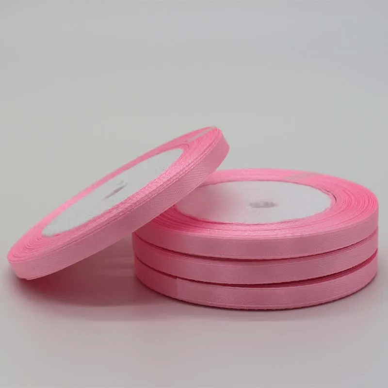 25 ярдов/рулон 6 мм-75 мм ширина розовый шелковый атлас ленточный материал для поделок Твердые тканевые ленты для выпускного вечера вечерние украшения подарочная упаковка