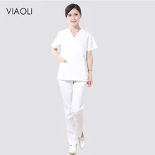 VIAOL медицинский костюм скрабы униформа для кормящих белый скрабы медицинская Униформа Женщины больница Доктор Медсестры ургический с коротким рукавом платье