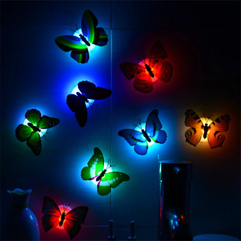 10Pcs Creative Colorful Butterfly Night Light Paste LED Decorative Lights Simple Energy-Saving Decorative Wall