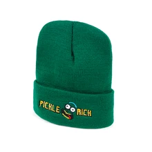 Вязаная Шапка-бини Pickle Rick, зеленая шапка Rick and шапка Морти, эластичная брендовая теплая зимняя шапка Skullies с вышивкой, изображение из мультфильма