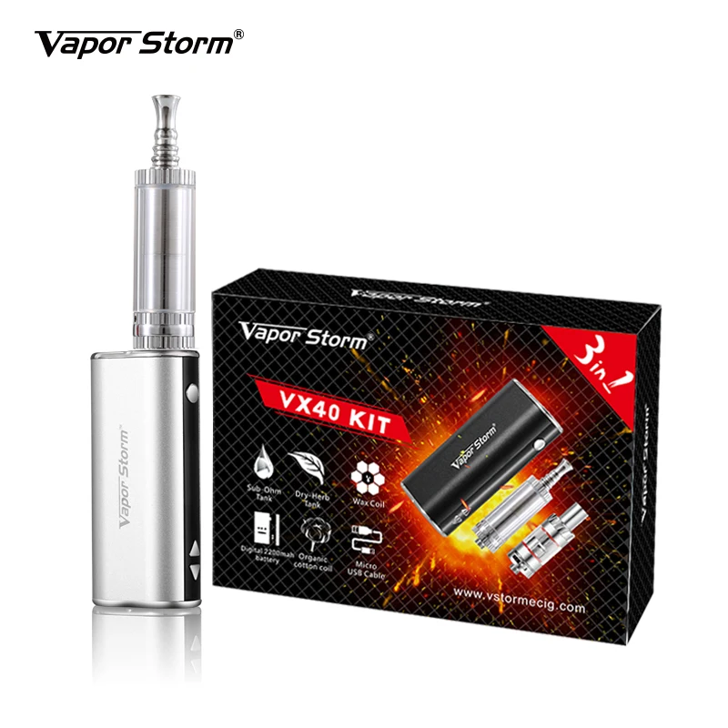 

Original Vapor storm vx40w 3-in-1 Electronic Cigarettes for oil/wax/dry herb Box Mod vape smoking 2200mah battery Vaporizer pen