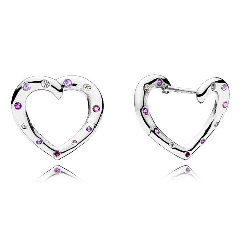 

Authentic 925 Sterling Silver Earring Bright Hearts Crystals Stud Earrings For Women Wedding Gift fit Lady Jewelry