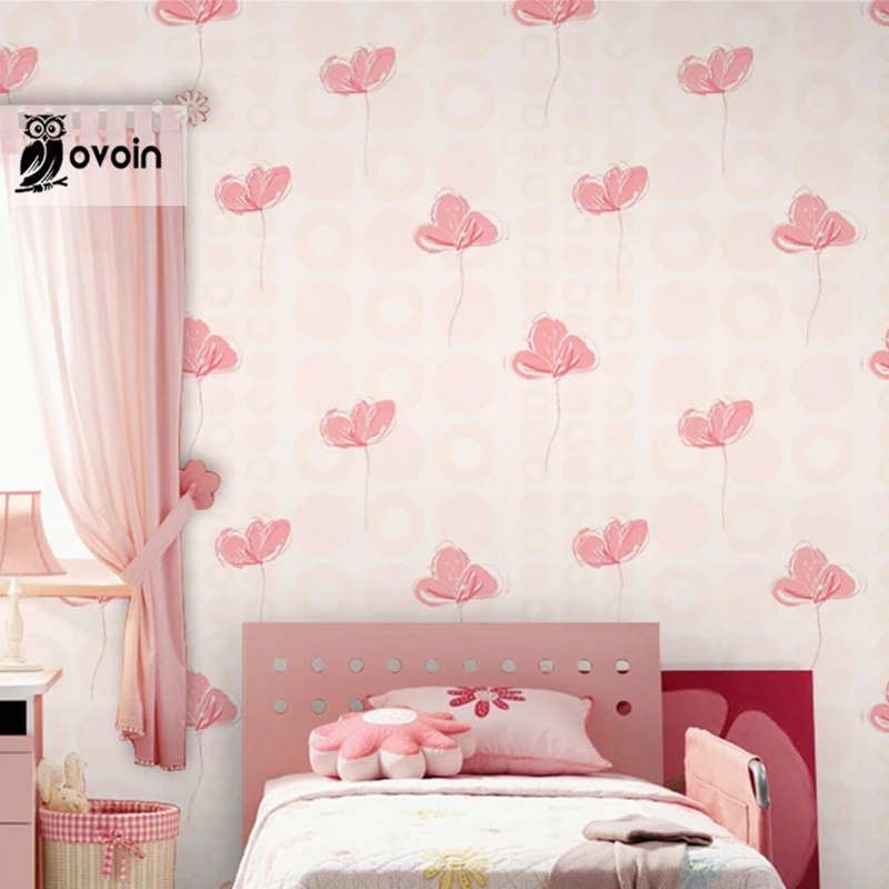 Designer Kinderen Meisjes Behang Moderne Roze Bloemen En Stip Muur Papier Kids Slaapkamer Nursery Achtergrond Wandbekleding Bedroom Couple Bedroom Furniturebedroom Curtains And Drapes Aliexpress