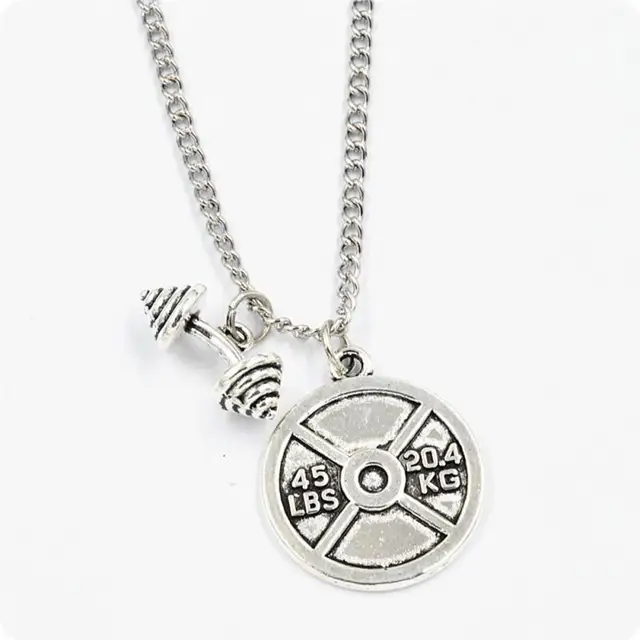 Fitness Gym Necklace Dumbbell Pendant Necklace Men Jewelry Bodybuilding Necklaces Women Sport