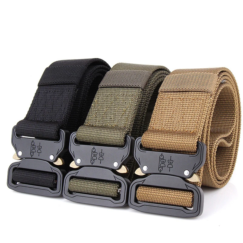 Combat Military Equipment Tactical Belt Men Black Nylon Metal Buckle