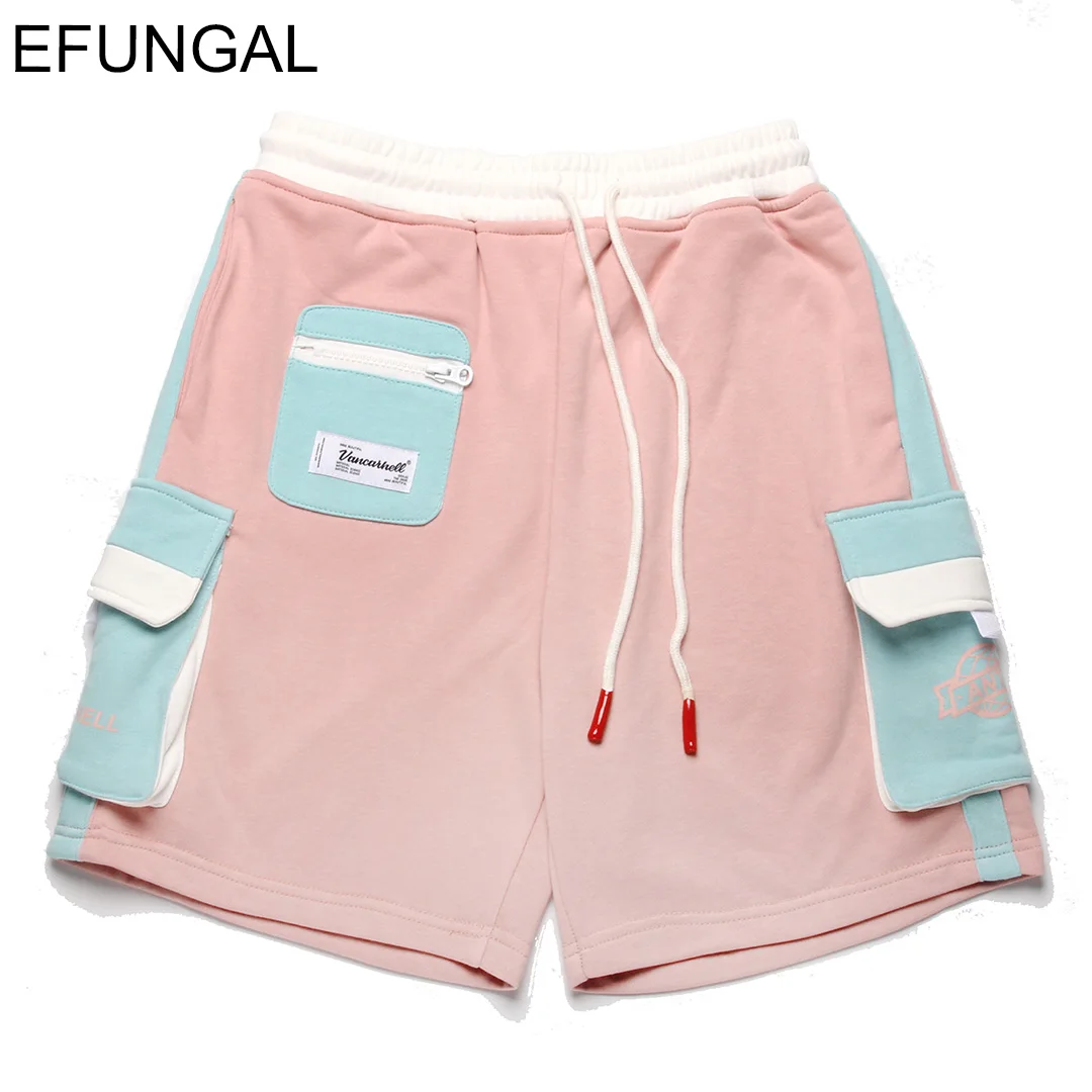 

EFUNGAL Pink Color Shorts Men Cotton Sweat Short Jogger 2019 Summer Workout Harajuku Streetwear Man Skateboard Harem Knee Length