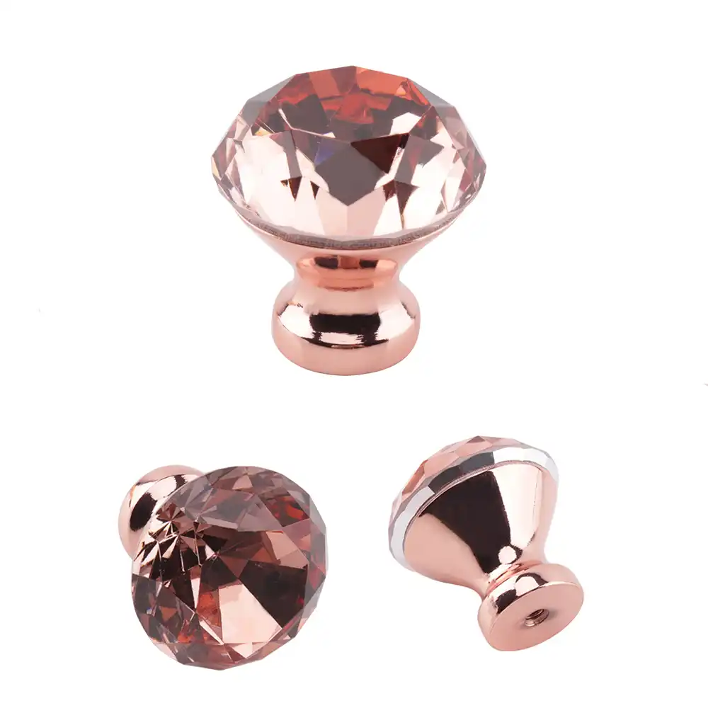LCH 30mm 38mm Super shining Crystal Diamond Shaped Kitchen Knob Rose Gold Modern Style