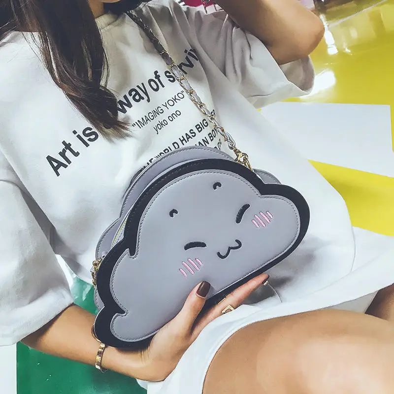 

2019 Creative Cloud Cartoon Handbags zipper 3D Funny Cloud smiley face Messenger Bag Panelled Shoulder Crossbody Bags Girl Gift