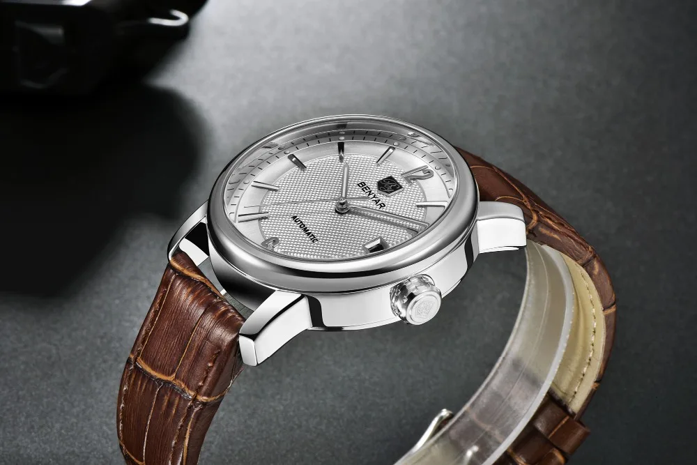 BENYAR 2020 New Fashion Top Luxury Brand Leather Watch Automatic Men Wristwatch Men Mechanical Steel Watches Relogio Masculino