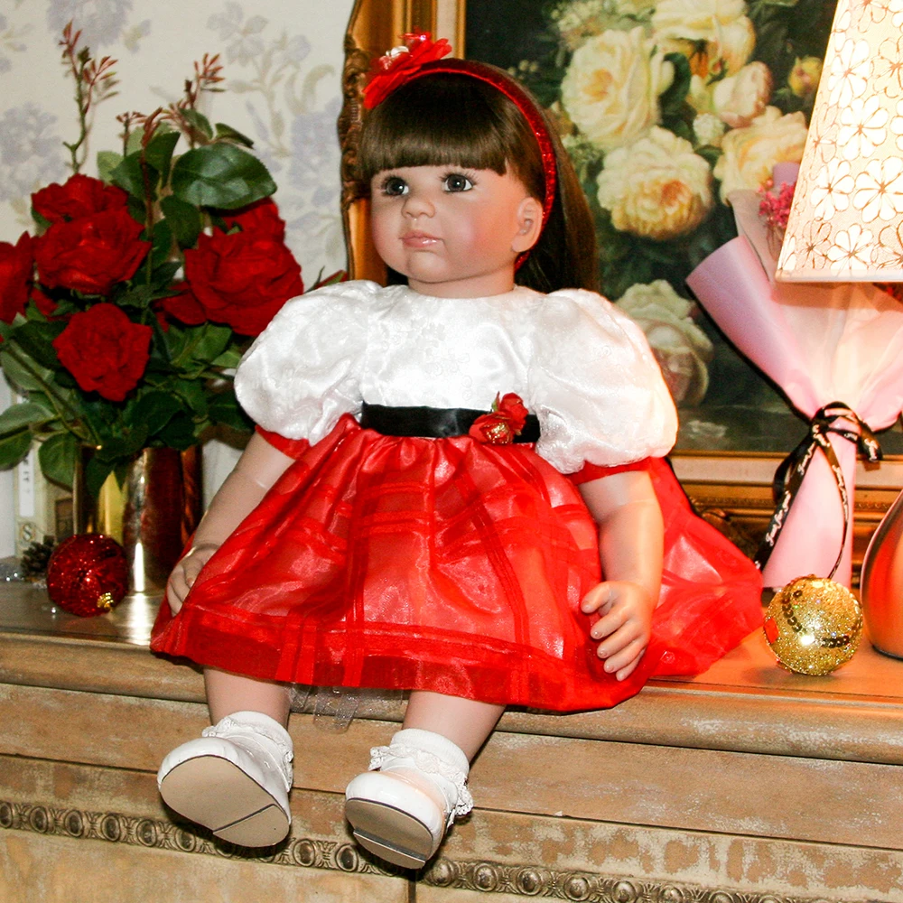 

Cute Red Dress Silicone Reborn Girl Baby Doll Princess Doll Toys for Girls Lifelike Toddler Dolls Toys for Girls Birthday Gifts