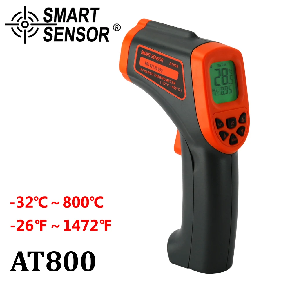 AT800 Digital Infrared Thermometer -32~800 C Non-Contact laser IR Temperature Gun Pyrometer teste Aquarium Emissivity Adjustable AT800 Digital Infrared Thermometer -32~800 C Non-Contact laser IR Temperature Gun Pyrometer teste Aquarium Emissivity Adjustable