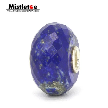 

Mistletoe Genuine 925 Sterling Silver Faceted Natural Lapis lazuli Stone Charm Bead Fit European Troll 3.0mm Bracelet Jewelry