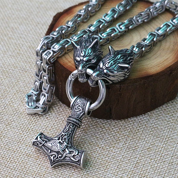 Men stainless steel necklace viking wolf head with Odin by Helena Rosova necklace pendan norse talisman ethnic jewelry
