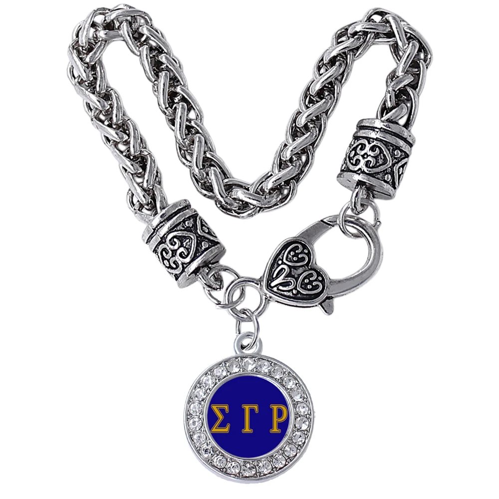 

Fashion Greek capital letter SIGMA GAMMA RHO sticker label metal pendant bracelet for university society sorority jewelry bangle