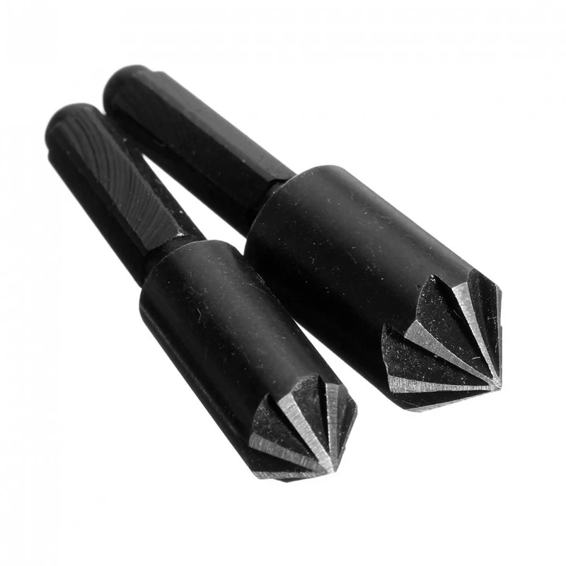 2 pcs HSS 1/4" Hex Shank 7 Flute 82 Degree Countersink Drill Bit Chamfer Cutter