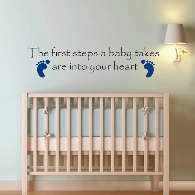Babies First Steps Wall Sticker Quote Foot Prints Nursery Baby