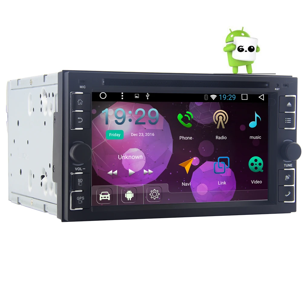 Best 6.2" Screen 2G RAM Quad-core Car Stereo Radio Android 6.0 Double Din Head Unit GPS Bluetooth WIFI CAM-IN DVD 1080P Video Player 2