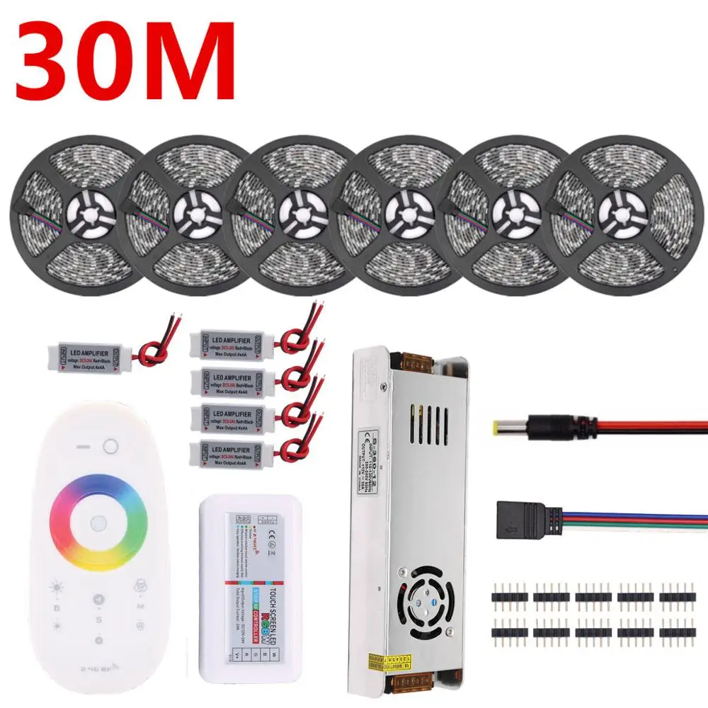 RGBWW RGBW RGB Светодиодная лента Водонепроницаемая 5050 черная печатная плата DC12V Светодиодный светильник Гибкая неоновая лента 2,4 г контроллер Рождественское украшение - Испускаемый цвет: 30M Set