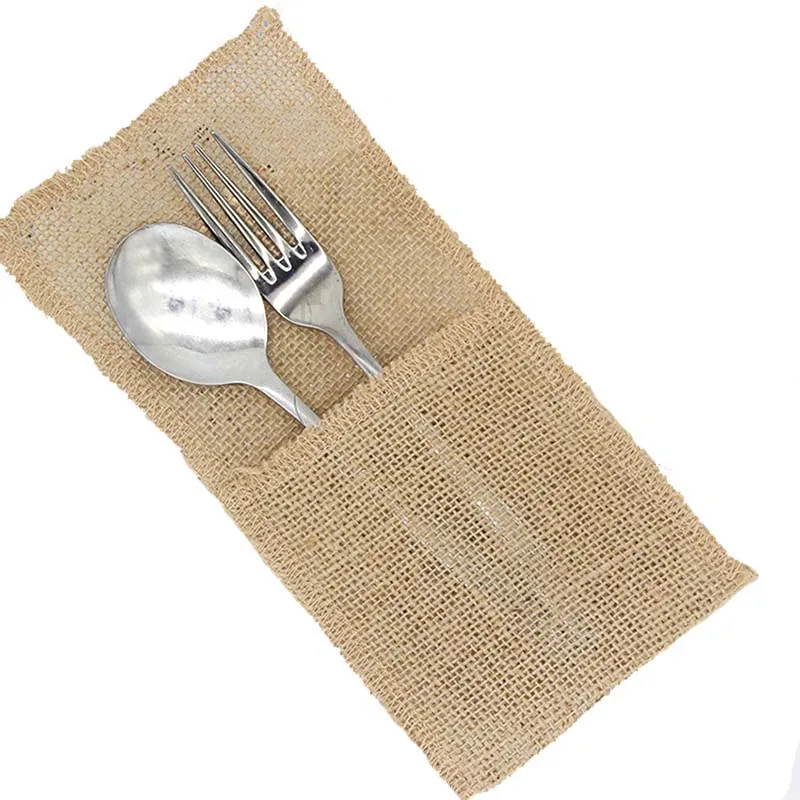 50pcs Pure Hessian Fork & Knife Holder Pocket 4"x8" Vintage Jute Burlap