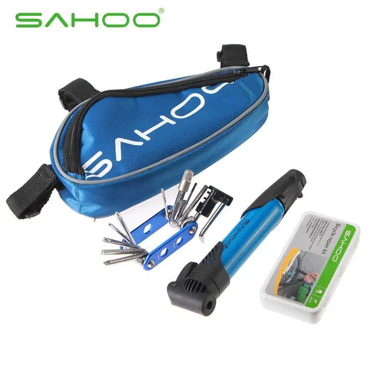 

SAHOO Various Colors Multi-Function Portable Bike Repair Kits Tools MTB Bicycle Cycling With Mini Blue Pouch Pump Other Tools