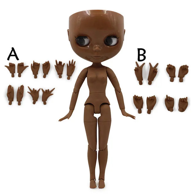 Фабрика blyth кукла темная кожа супер черная кожа тон сустава тела лысый голова кукла, кожа головы свободно - Цвет: super black skin