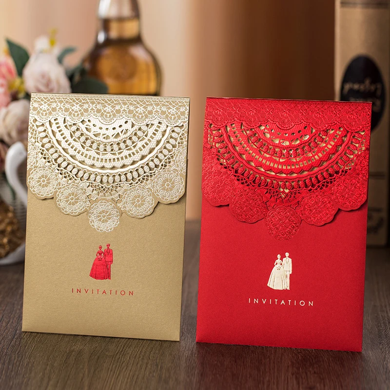 laser cut weddomg invitation cards gold red bridal party customize party invitations
