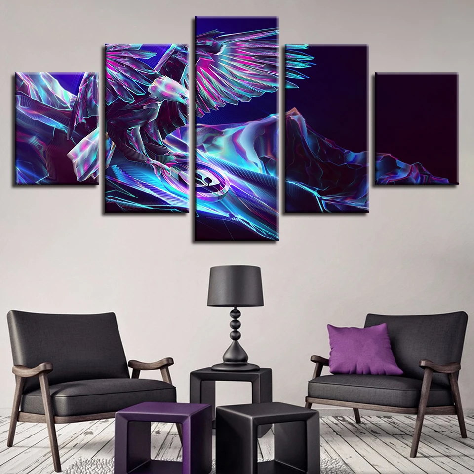 

Poster Modular Canvas Painting Art 5 Pieces Abstract Color Animal Eagle Picture HD Printed Decor Home Living Room Wall Framework