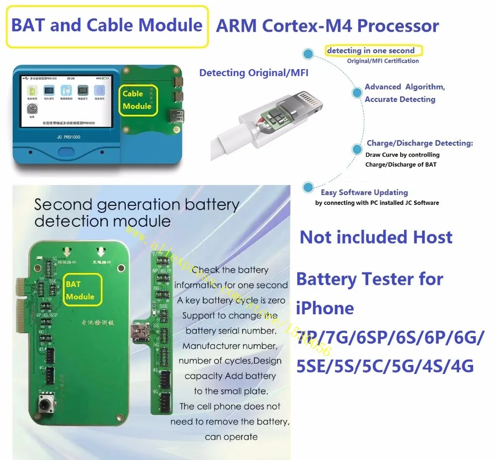 

JC PRO1000 Lighting data line Module for testing Cable Detecting Original/MFI and tester for iPhone battery