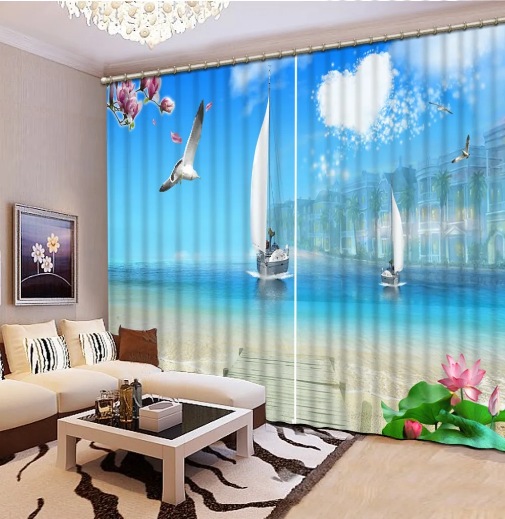 

Kids Room curtains Custom 3D seascape 3D Window Curtains For Bedding room 3d curtains