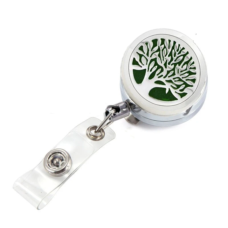 

1PC Life Tree Aromatherapy Locket Metal Retractable Badge Reel Key 30MM 2 Style ID Card Clip Ring Tag Card Holder Free Pads