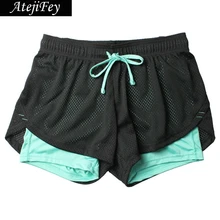 2 в 1, унисекс, летние шорты для йоги, сетчатые, дышащие, женские, Короткие штаны для бега, спорта, фитнеса, одежда для бега