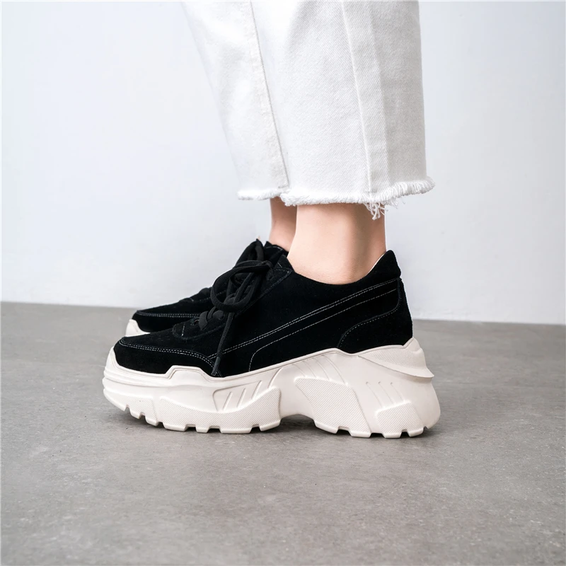 Spring Donna Tennis All nero Quality Thick Scarpe Sneakers Doratasia New larghe Albicocca 2019 Leather Platform Black Lace Up per donna Aw0WRX