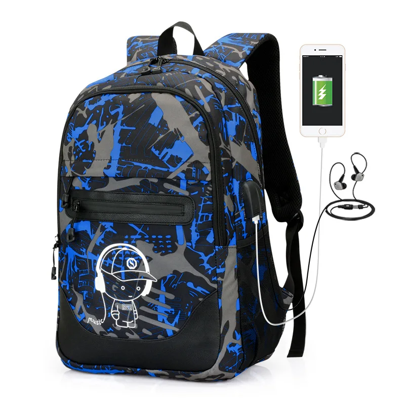 

Unisex School Bag Waterproof USB Charging New Schoolbag Business Men Women Backpack Polyester Shoulder Bags Computer Packsack